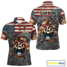 Load image into Gallery viewer, Billiards Vintage US Flag Custom Flame 8 Ball Pool Polo &amp; 1/4 Zip For Men, Billiard Team Jersey TDM6075