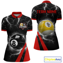 Load image into Gallery viewer, Black And Red 8 Ball 9 Ball Lightning Billiard Shirt For Women Custom Pool Team Jersey Polo, 1/4 Zip TDM6323