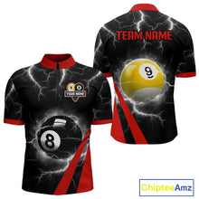 Load image into Gallery viewer, Black And Red 8 Ball 9 Ball Lightning Billiard Shirt For Men Custom Pool Team Jersey Polo, 1/4 Zip TDM6323