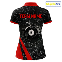 Load image into Gallery viewer, Black And Red Glass Break 8 Ball Billiard Shirt For Women Custom Pool Team Jersey Polo &amp; 1/4 Zip TDM6324
