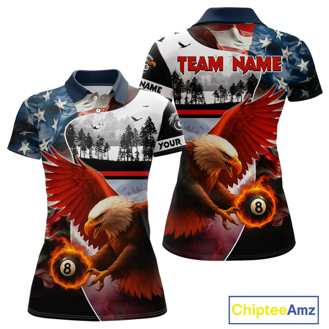 Custom American Flag Eagle 8 Ball Pool Vintage Billiard Shirts For Women, Patriotic Billiard Jerseys TDM3990