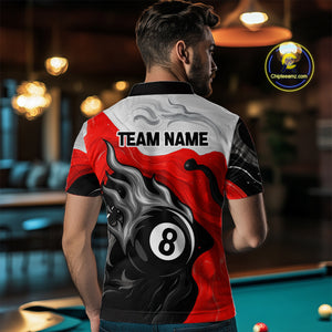 Personalized Black, Red And White 8 Ball Flame Billiard Shirt For Men Custom Pool Team Jerseys TDM4188