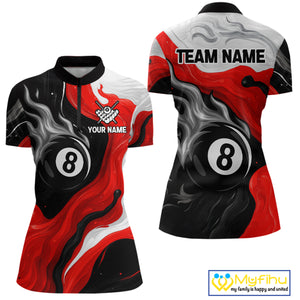 Personalized Black, Red And White 8 Ball Flame Billiard Shirt For Women Custom Pool Team Jerseys TDM4188