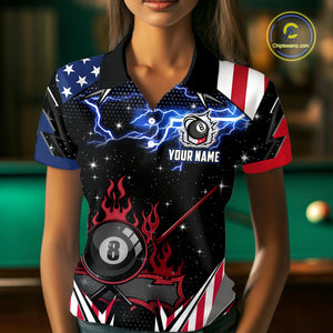 8 Ball Pool Billiard Jersey Custom Lightning American Flag Women Billiard Shirts, 8 Ball Team Shirts TDM4579
