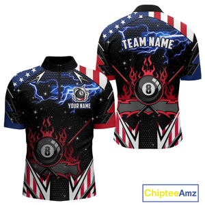 8 Ball Pool Billiard Jersey Custom Lightning American Flag Men Billiard Shirts, 8 Ball Team Shirts TDM4579