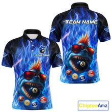 Load image into Gallery viewer, Personalized Blue Funny Shark Flame Men's Billiards Shirts Custom 8 Ball Billiard Team Jersey TDM5214