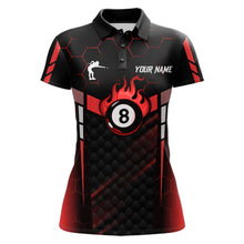 Load image into Gallery viewer, Personalized Red 8 Ball Flame Billiard Polo &amp; Quarter Zip For Women, 8 Ball Pool Team Jersey TDM5732