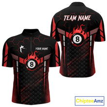 Load image into Gallery viewer, Personalized Red 8 Ball Flame Billiard Polo &amp; Quarter Zip For Men, 8 Ball Pool Team Jersey TDM5732