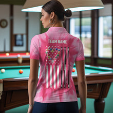 Load image into Gallery viewer, Personalized Pink Tie Dye Heart US Flag Women Billiard Shirts, Billiard Valentines Day Shirt Gifts TDM3430