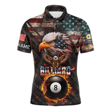 Load image into Gallery viewer, American Flag 8 Ball &amp; 9 Ball Fire Custom Eagle Billiard Shirt For Men, Patriotic Pool Team Jersey TDM5932