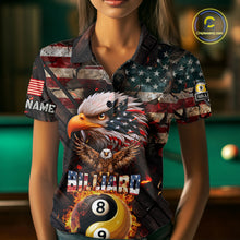Load image into Gallery viewer, American Flag 8 &amp; 9 Ball Yin-Yang Fire Custom Eagle Billiard Shirt For Women, Pool Team Jersey TDM5933