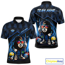 Load image into Gallery viewer, Blue Funny 8 Ball Pool Billiard Shirt For Men Custom Flame Billiard Team Jersey Polo &amp; 1/4 Zip TDM6346
