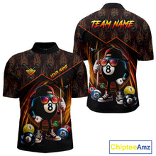 Load image into Gallery viewer, Orange Funny 8 Ball Pool Billiard Shirt For Men Custom Flame Billiard Team Jersey Polo &amp; 1/4 Zip TDM6347