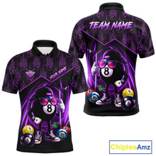 Load image into Gallery viewer, Purple Funny 8 Ball Pool Billiard Shirt For Men Custom Flame Billiard Team Jersey Polo &amp; 1/4 Zip TDM6348