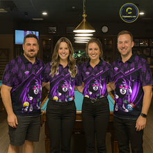 Load image into Gallery viewer, Purple Funny 8 Ball Pool Billiard Shirt For Women Custom Flame Billiard Team Jersey Polo &amp; 1/4 Zip TDM6348