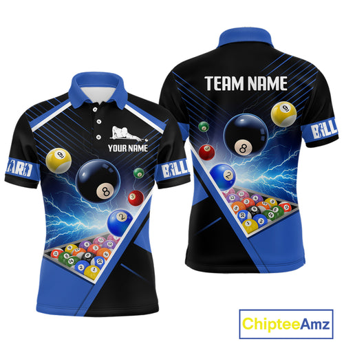 Customized Blue Thunder Lightning Strike Billiard Shirt For Men, Billiard Team Shirt Pool Jerseys TDM4009