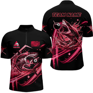 Red 8 Ball Pool Billiard Shark Polo & Quarter Zip For Men Custom Team League Billiard Jersey TDM3731
