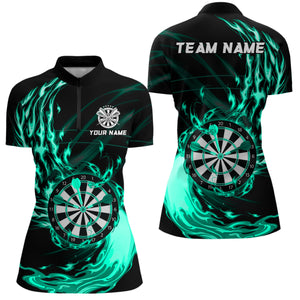 Turquoise Fire Flame Dartboard Darts Polo & Quarter Zip Custom Dart Shirts For Women Dart Jerseys TDM3739