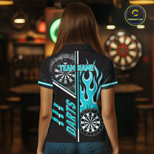 Load image into Gallery viewer, Black And Turquoise Flaming Smoke Darts Shirt For Women Custom Darts Jersey Team Polo &amp; 1/4 Zip TDM6097