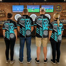 Load image into Gallery viewer, Black And Turquoise Flaming Smoke Darts Shirt For Men Custom Darts Jersey Team Polo &amp; 1/4 Zip TDM6097