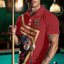 Load image into Gallery viewer, Red Funny 8 Ball Pool Billiard Shirt For Men Custom Gold Billiard Team Jersey Polo &amp; 1/4 Zip TDM6354