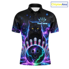 Load image into Gallery viewer, Neon Funny Cat Bowling Jersey Polo &amp; 1/4 Zip For Men Custom Bowling Team Jersey, Bowling Gifts TDM6359