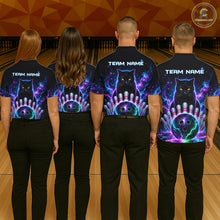 Load image into Gallery viewer, Neon Funny Cat Bowling Jersey Polo &amp; 1/4 Zip For Men Custom Bowling Team Jersey, Bowling Gifts TDM6359