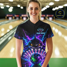 Load image into Gallery viewer, Neon Funny Shark Bowling Jersey Polo &amp; 1/4 Zip For Women Custom Bowling Team Jersey, Bowling Uniform TDM6360
