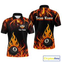 Load image into Gallery viewer, Orange 8 Ball Flame Fire Billiard Shirts For Men Custom Polo &amp; 1/4 Zip Billiard Team Jerseys TDM4012