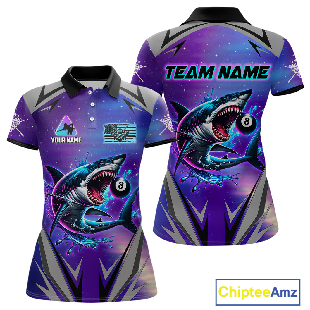 Personalized Shark 8 Ball Pool Billiard Shirt For Women Custom Purple Blue Billiard Team Jersey TDM4367