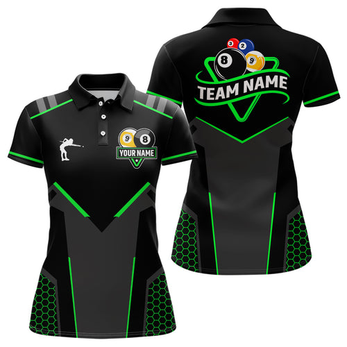 Personalized Billiard 8 Ball & 9 Ball Pool Polo, 1/4 Zip For Women Custom Team Billiard Jersey |Green TDM3581