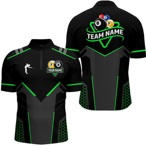 Personalized Billiard 8 Ball & 9 Ball Pool Polo, 1/4 Zip For Men Custom Team Billiard Jersey |Green TDM3581