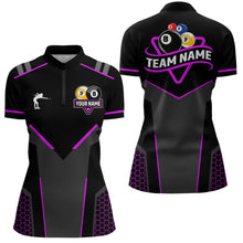 Load image into Gallery viewer, Personalized Billiard 8 Ball &amp; 9 Ball Pool Polo, 1/4 Zip For Women Custom Team Billiard Jersey|Purple TDM3582