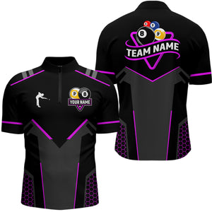 Personalized Billiard 8 Ball & 9 Ball Pool Polo, 1/4 Zip For Men Custom Team Billiard Jersey|Purple TDM3582