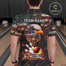 Load image into Gallery viewer, American Flag Flame Eagle Bowling Shirt For Men Custom Patriotic Bowling Jersey Polo &amp; 1/4 Zip TDM6108