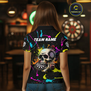 Personalized Funny Skull Colorful Paint Dart Shirt For Women Custom Darts Team Jersey Polo & 1/4 Zip TDM4213