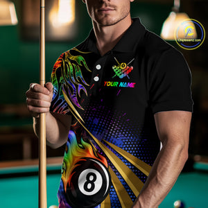 Personalized Colorful Flame 8 Ball Billiard Shirt For Men Custom Pool Team Jerseys Polo & 1/4 Zip TDM4214
