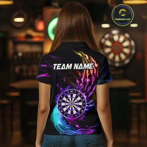 Personalized Purple Blue Dartboard Flame Dart Shirt For Women Custom Darts League Team Jerseys TDM4216