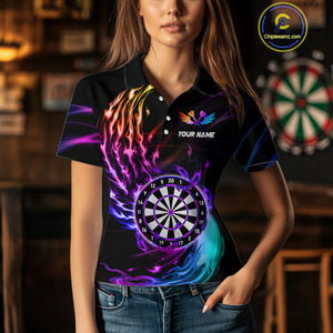 Personalized Purple Blue Dartboard Flame Dart Shirt For Women Custom Darts League Team Jerseys TDM4216