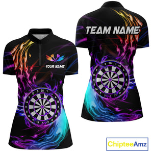 Personalized Purple Blue Dartboard Flame Dart Shirt For Women Custom Darts League Team Jerseys TDM4216