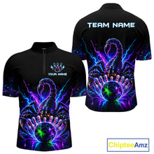 Load image into Gallery viewer, Neon scorpion bowling quarter zip shirt for men designed for league tournaments and team events.