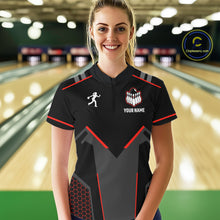 Load image into Gallery viewer, Personalized Bowling Jersey For Women Custom Black And Red Bowling Team Shirt Polo &amp; 1/4 Zip TDM6116
