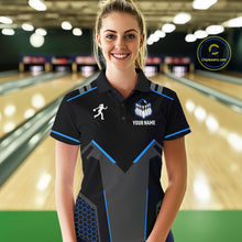 Load image into Gallery viewer, Personalized Bowling Jersey For Women Custom Black And Blue Bowling Team Shirt Polo &amp; 1/4 Zip TDM6117