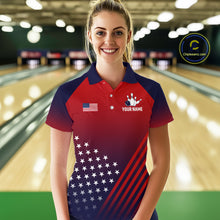 Load image into Gallery viewer, American Flag Bowling Jersey For Women, Custom Patriotic Bowling League Team Shirts Polo &amp; 1/4 Zip TDM6544
