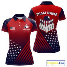 Load image into Gallery viewer, American Flag Bowling Jersey For Women, Custom Patriotic Bowling League Team Shirts Polo &amp; 1/4 Zip TDM6544