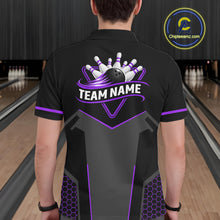 Load image into Gallery viewer, Personalized Bowling Jersey For Men, Custom Black And Purple Bowling Team Shirt Polo &amp; 1/4 Zip TDM6547