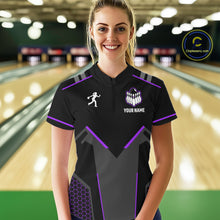 Load image into Gallery viewer, Personalized Bowling Jersey For Women, Custom Black And Purple Bowling Team Shirt Polo &amp; 1/4 Zip TDM6547