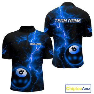 Blue And Black 8 Ball Striking Thunder Lightning Billiard Shirt For Men Custom Pool Team Jerseys TDM4389