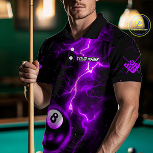 Purple And Black 8 Ball Striking Thunder Lightning Billiard Shirt For Men Custom Pool Team Jerseys TDM4390