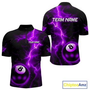 Purple And Black 8 Ball Striking Thunder Lightning Billiard Shirt For Men Custom Pool Team Jerseys TDM4390